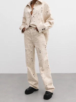Spodnie z surowej tkaniny w kolorze BEŻOWYM - TREND-XL Marsala