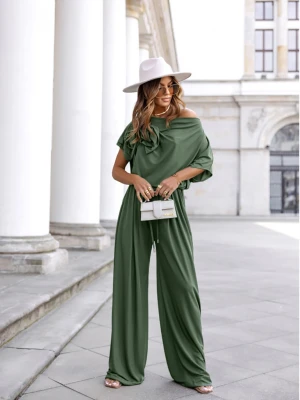 Spodnie z szeroką nogawką i zakładkami DENNY - khaki  magmac 