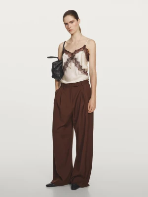 Spodnie Z Szerokimi Nogawkami I Podwójnymi Zakładkami – Studio - Mahoń - - Massimo Dutti - Kobieta