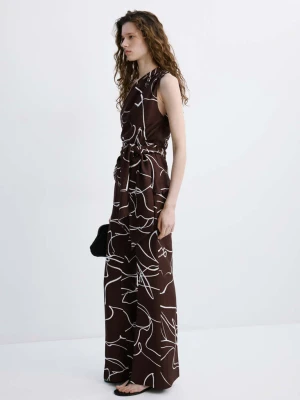 Spodnie z szerokimi nogawkami i wzorem brązowy - Kobieta - - MANGO