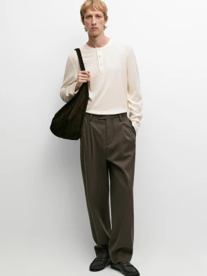 Spodnie Z Szerokimi Nogawkami I Zakładkami - Brązowy - Massimo Dutti - Male