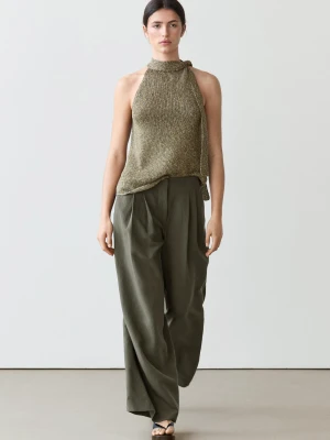 Spodnie Z Szerokimi Nogawkami I Zakładkami - Khaki - - Massimo Dutti - Kobieta