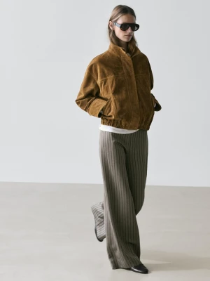 Spodnie Z Szerokimi Nogawkami W Ozdobne Paski - Szary - - Massimo Dutti - Kobieta