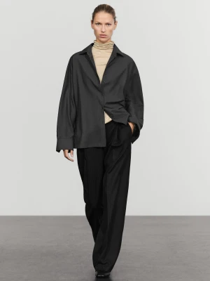 Spodnie Z Szerokimi Nogawkami W Prążki - Czarny - Massimo Dutti - Female