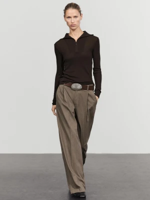 Spodnie Z Szerokimi Nogawkami W Prążki - Szarobrązowy - Massimo Dutti - Female