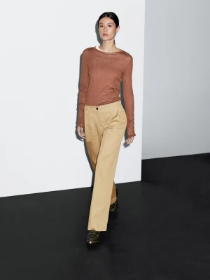 Spodnie Z Szerokimi Nogawkami - Wielbłądzi - - Massimo Dutti - Kobieta