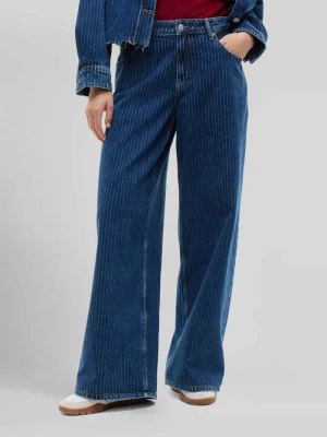 Spodnie z szerokimi nogawkami z czystej bawełny w cienkie prążki Tommy Jeans Ciemnoniebieski