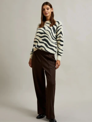 Spodnie z szerokimi nogawkami z gumą w talii brązowe Moodo