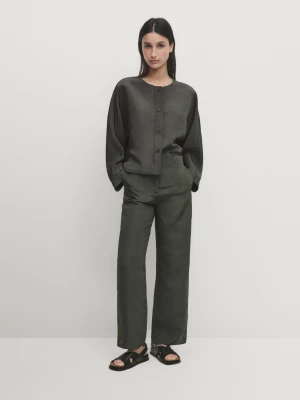 Spodnie Z Szerokimi Nogawkami Z Lnianej Mieszanki - Zielony - - Massimo Dutti - Kobieta