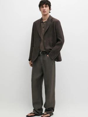 Spodnie Z Szerokimi Nogawkami Z Lnu - Szarawozielony - - Massimo Dutti - Mężczyzna