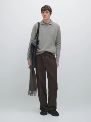 Spodnie Z Szerokimi Nogawkami Ze 100% Bawełny - Brązowy - - Massimo Dutti - Mężczyzna