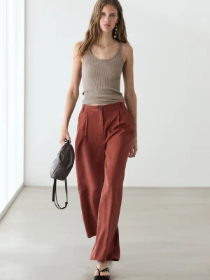 Spodnie Z Szerokimi Nogawkami Ze 100% Lnu Z Gumką - Pomarańczowy - - Massimo Dutti - Kobieta