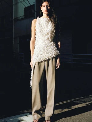 Spodnie z wełny z niskim stanem szary - Kobieta - - MANGO