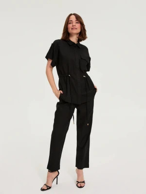 Spodnie z wiskozy i lnu czarne Moodo