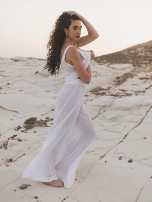 Spodnie z wiskozy o luźnym kroju w kolorze WHITE - SAN DIEGO-M Marsala