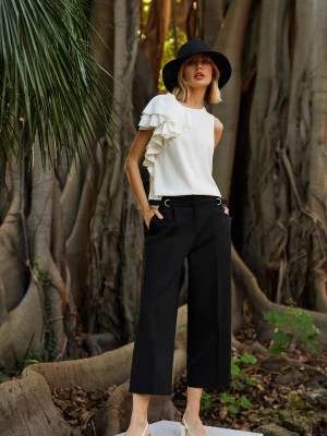 Spodnie z wysokim stanem o długości 7/8 czarne Moodo