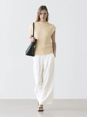 Spodnie Z Zakładkami I Szerokimi Nogawkami - Biały - - Massimo Dutti - Kobieta