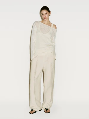 Spodnie Z Zakładkami − Limited Edition - Surowy - - Massimo Dutti - Kobieta