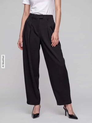 Spodnie z zakładkami w pasie Barrel Fit z czystej bawełny model 'KIRSY' Only Czarny