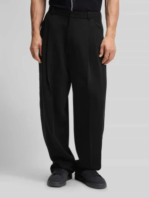 Spodnie o kroju wide fit z zakładkami w pasie i dodatkiem żywej wełny HUGO