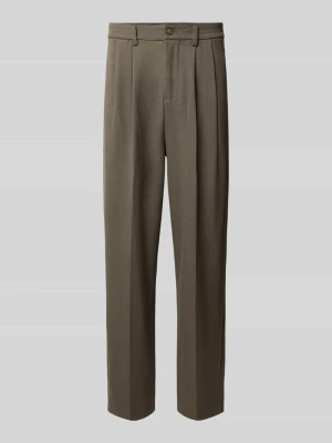 Spodnie z zakładkami w pasie o kroju regular fit z elastycznym pasem model 'GRANT' Casual Friday Khaki