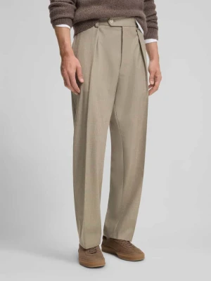 Spodnie z zakładkami w pasie o kroju relaxed fit z czystej żywej wełny model ‘TROUSERS-252_DB’ – BECKHAM x BOSS