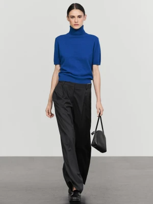 Spodnie Z Zakładkami Z Bardzo Cienkiej Wełny - Granatowy - Massimo Dutti - Female
