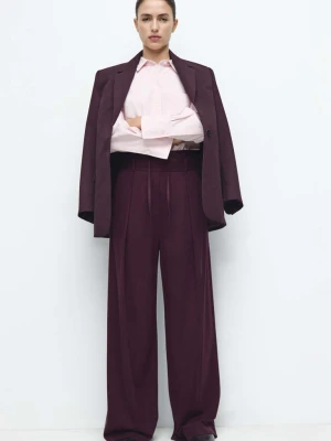 Spodnie z zakładkami z łączoną talią kasztanowy - Kobieta - - MANGO