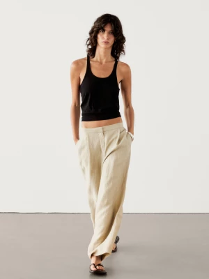Spodnie Z Zakładkami Z Lnianej Mieszanki - Beżowy - - Massimo Dutti - Kobieta