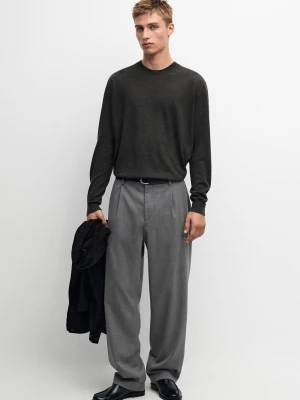 Spodnie Z Zakładkami Z Wełny Typu Cold Wool - Szary Średni - - Massimo Dutti - Male
