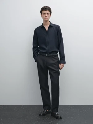 Spodnie Z Zakładkami Ze 100% Lnu - Granatowy - - Massimo Dutti - Mężczyzna