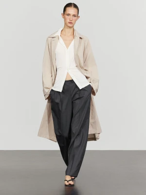 Spodnie Z Zakładkami Ze 100% Wełny - Ciemnoszary - Massimo Dutti - Female