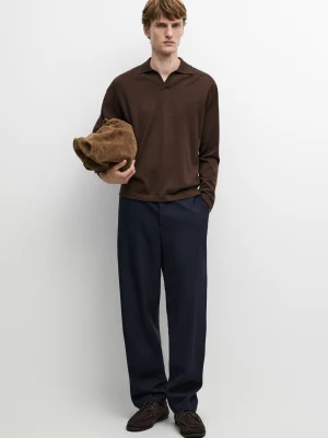 Spodnie Strukturalne Ze 100% Chłodnej Wełny - Granatowy - Massimo Dutti - Male