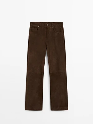 Spodnie Z Zamszowej Skóry - Brązowy - - Massimo Dutti - Kobieta