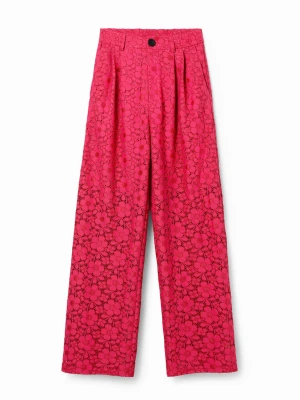 Spodnie z zaszewkami z koronki w kwiaty Desigual
