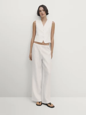 Spodnie Ze 100% Lnu - Biały - - Massimo Dutti - Kobieta