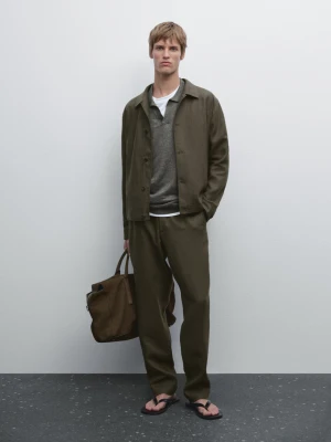 Spodnie Ze 100% Lnu - Khaki - - Massimo Dutti - Mężczyzna