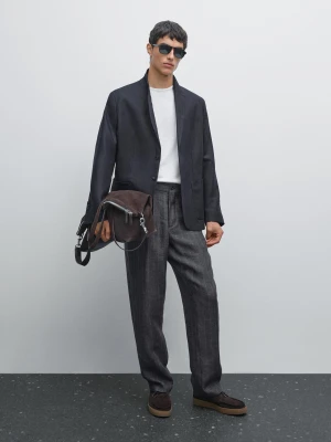 Spodnie Ze 100% Lnu W Paski Z Efektem Sprania - Niebieski - - Massimo Dutti - Mężczyzna