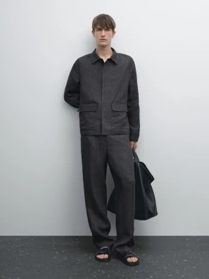 Spodnie Ze 100% Lnu Z Efektem Sprania - Niebieski Pop - - Massimo Dutti - Mężczyzna
