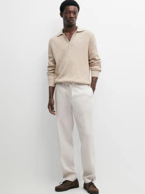 Spodnie Ze 100% Lnu Z Gumką W Pasie - Jasny Beż - Massimo Dutti - Male