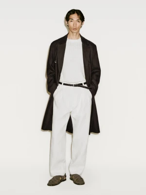 Spodnie Ze 100% Lnu Z Podwójnymi Zakładkami − Limited Edition - Biały - - Massimo Dutti - Mężczyzna