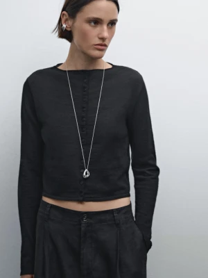 Spodnie Ze 100% Lnu Z Szerokimi Nogawkami I Średnim Stanem - Czarny - - Massimo Dutti - Female