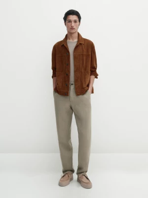 Spodnie Ze 100% Lnu - Zielony - - Massimo Dutti - Mężczyzna