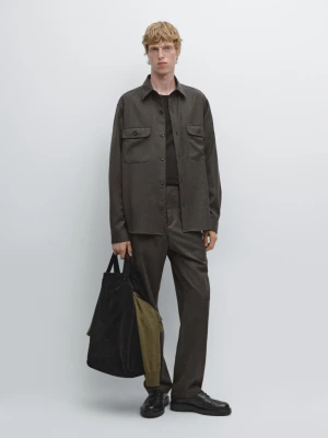 Spodnie Ze 100% Wełny Z Gumką W Pasie - Norkowy - - Massimo Dutti - Mężczyzna