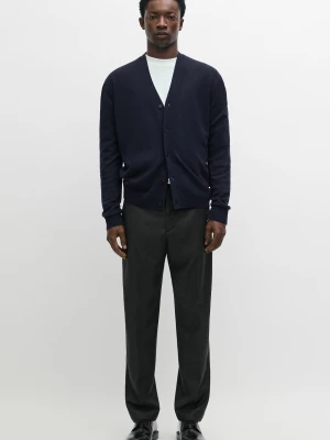 Spodnie Ze 100% Wełny, Zamszowy Detal W Talii - Szary - Massimo Dutti - Male