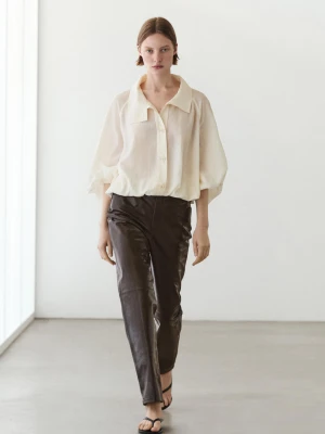 Spodnie Ze Skóry Nappa - Brązowy - - Massimo Dutti - Kobieta