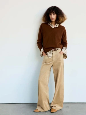 Spodnie ze sztruksu wide leg piaskowy - Kobieta - MANGO