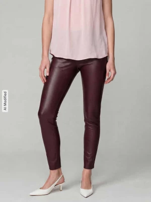 Spodnie ze sztucznej skóry o kroju slim fit z mieszanki wiskozy model 'RESA' RAFFAELLO ROSSI Bordowy