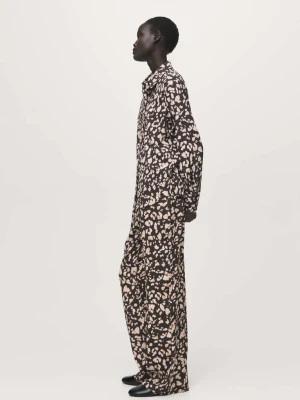 Spodnie ze wzorem i elastycznym pasem brązowy - Kobieta - - MANGO