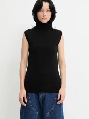 Sportmax kamizelka wełniana VERTIGO kolor czarny lekki z golfem 2522366011600